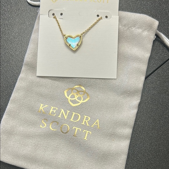 Kendra Scott Gold Necklace with Aqua Heart Pendant - Picture 2 of 3